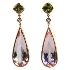 Morganite, Tourmaline 
Diamond Earrings