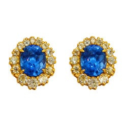 Blue Sapphire & Diamond Gold Earrings