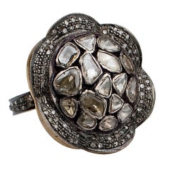 Rose Cut Diamond Flower Ring Vintage Rose Cut Diamond Flower Ring