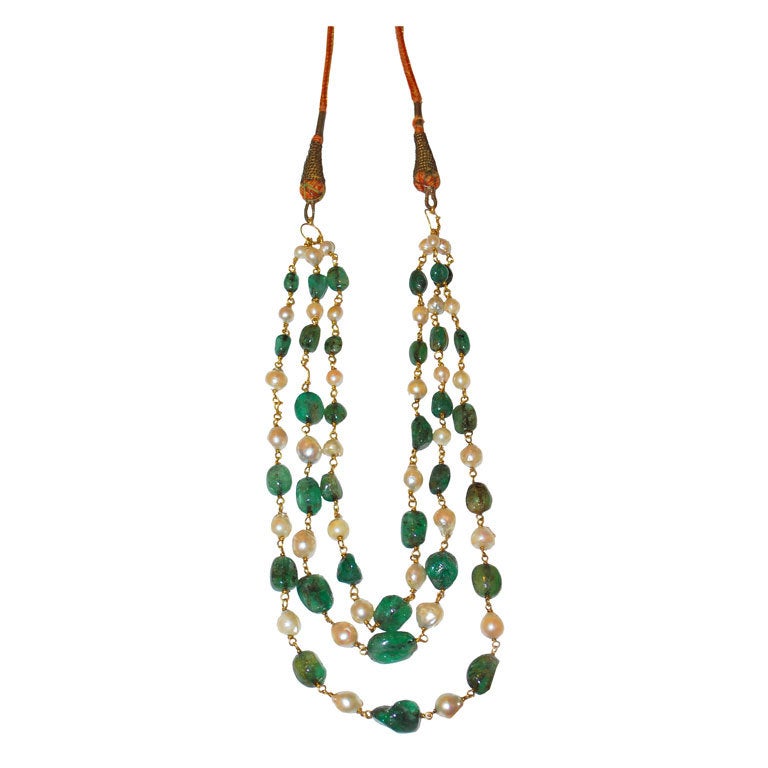 Emerald and natural Pearl Necklace at 1stdibs