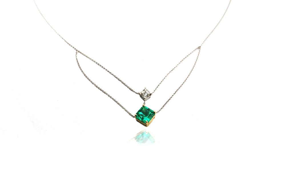 Columbian Octogon Emerald & Diamond Necklace