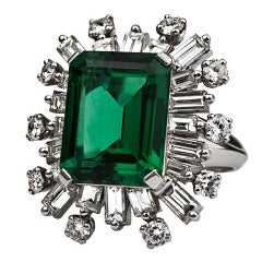 1940's Platinum Emerald & Diamond Ring