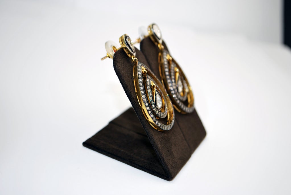 Pear Shaped Rose Cut Diamond Earrings