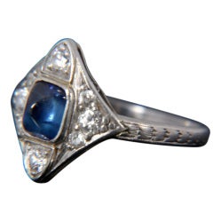 Antique Sugarloaf Sapphire and Diamond Ring