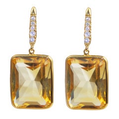 Emerald Cut Citrine and Diamond Earrings
