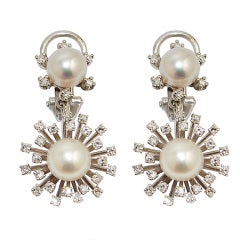 1950's Pearl & Diamond Gold Earrings