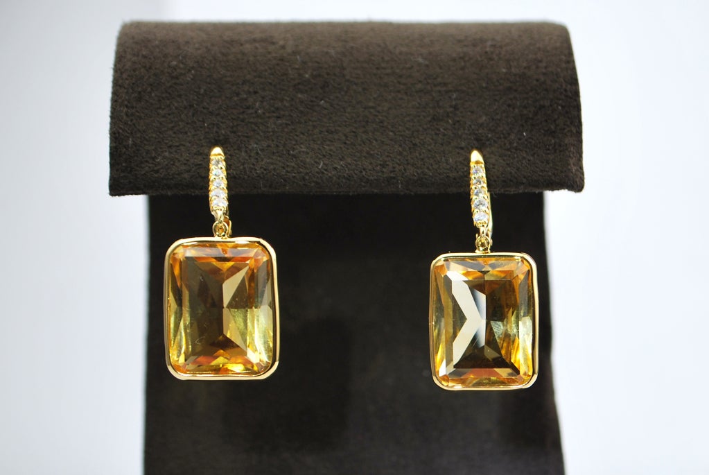Emerald Cut Citrine and Diamond Earrings