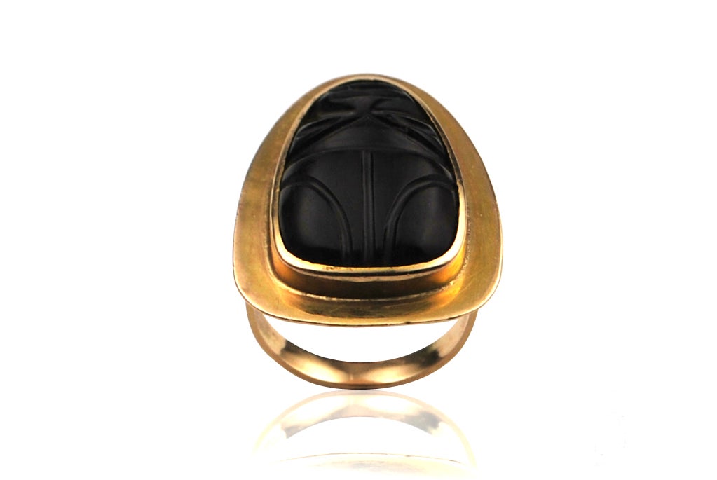 1960's Carved Onyx Egyptian Ring
