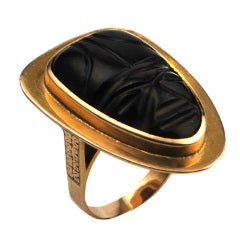 1960's Carved Onyx Egyptian Ring