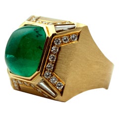 Sugarloaf Cabochon Vintage Emerald & Diamond Ring