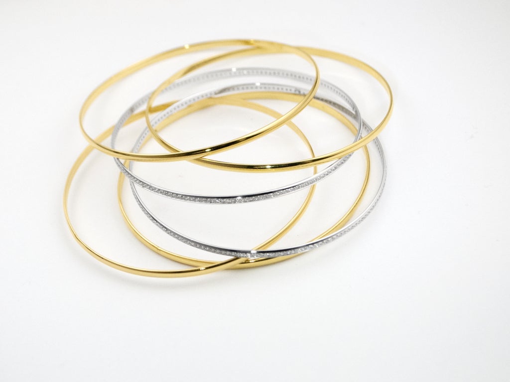 Two Tone Yellow and White Gold Diamond Bangles