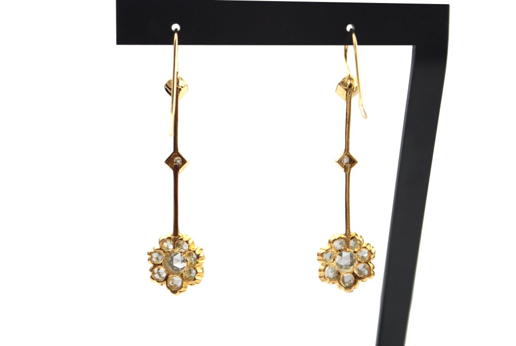 Victorian High Carat Gold Rose Cut Diamond Earrings