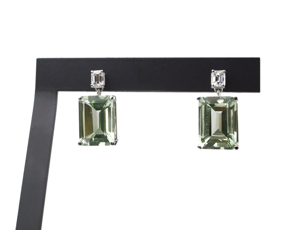 Emerald Cut Diamond and Green Amethyst Day Night Earrings