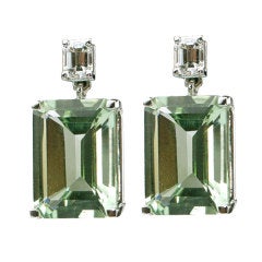 Emerald Cut Diamond and Green Amethyst Day Night Earrings