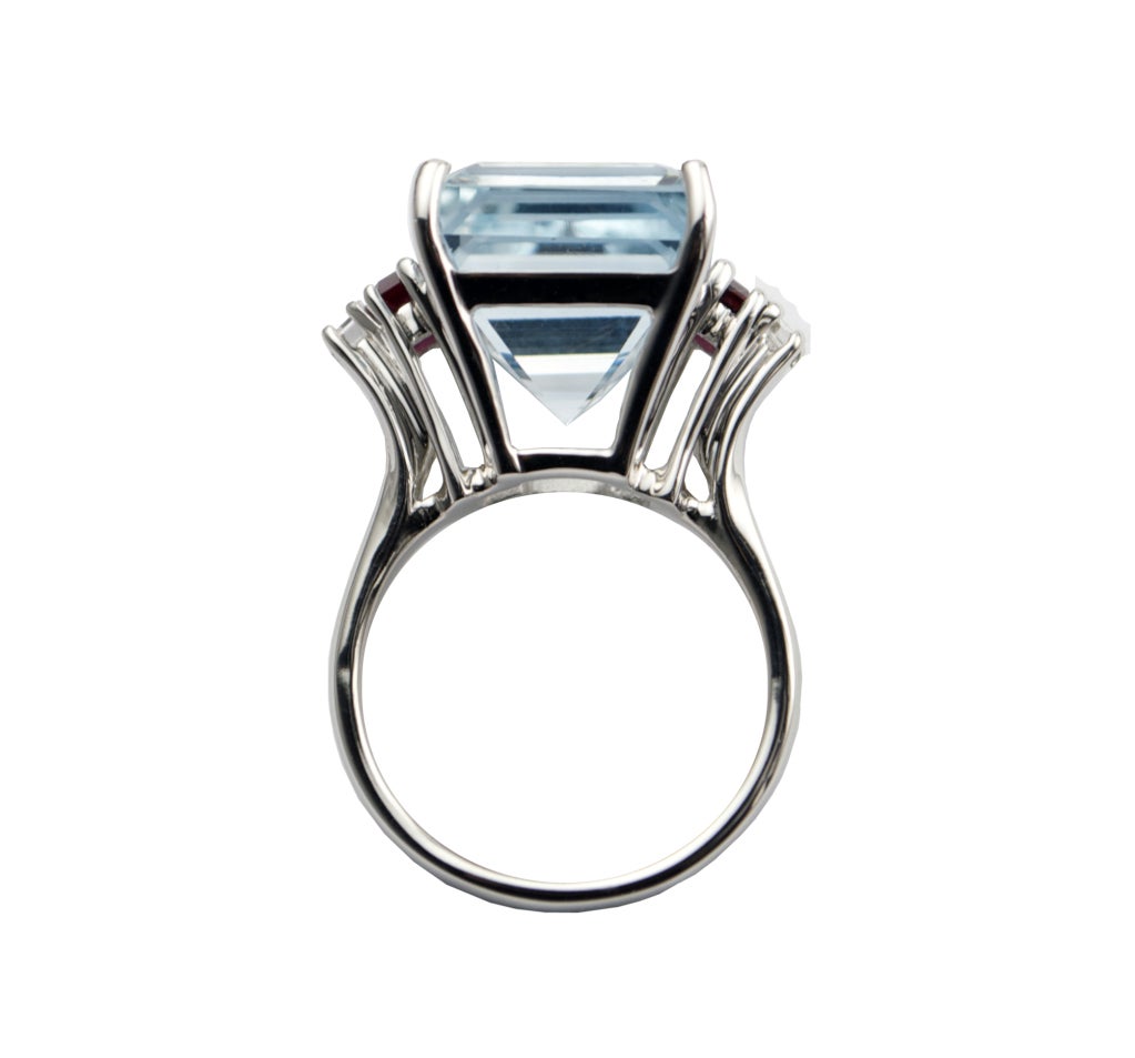 Art Deco Aquamarine Ruby Diamond Ring For Sale 1