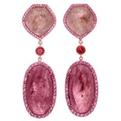 Pink and Peach Sapphire Slice Drop Earrings