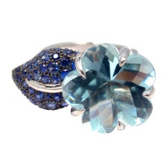 CHANEL Camellia White Gold Aquamarine & Blue Sapphire Ring