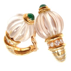 BOUCHERON Two-Tone Gold Diamond, Emerald, Rock Crystal Earrings