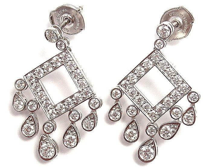 Platinum Square Drop Diamond Earrings from Tiffany & Co. From the Tiffany 
