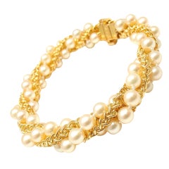 Vintage CARTIER  Pearl Wrapped Yellow Gold Bracelet