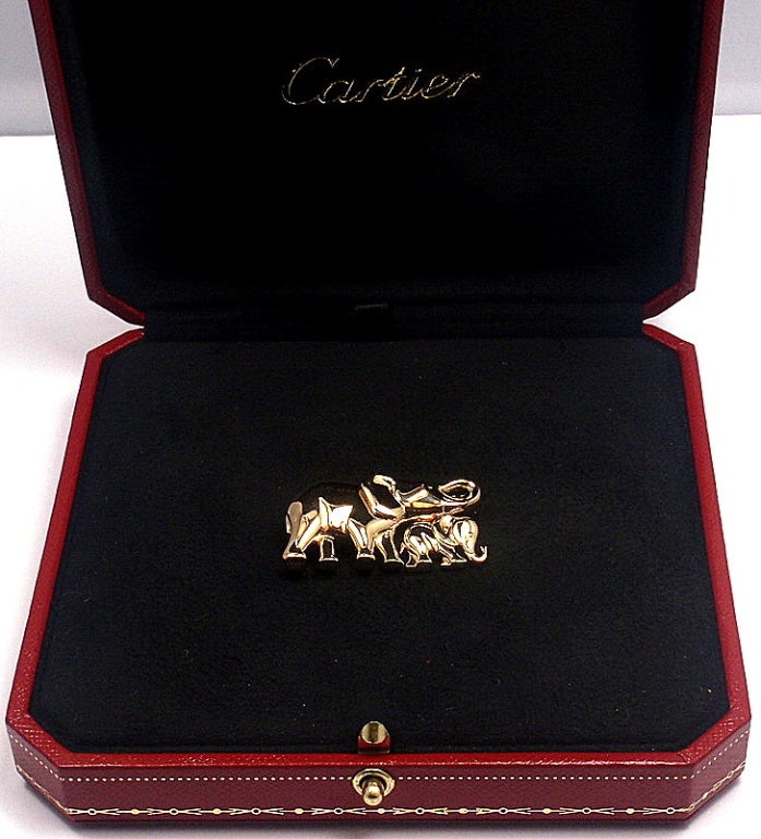 CARTIER Elephant Mother and Child Brooch Pin in Yellow Gold 7
