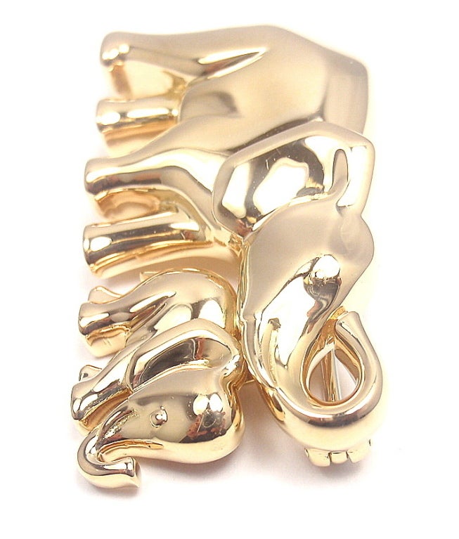 CARTIER Elephant Mother and Child Brooch Pin in Yellow Gold