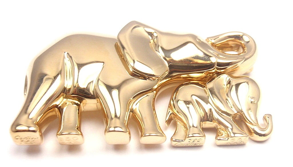 CARTIER Elephant Mother and Child Brooch Pin in Yellow Gold 1