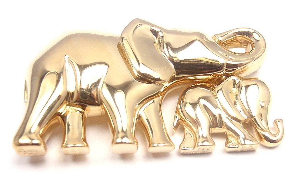 CARTIER Elephant Mother and Child Brooch Pin in Yellow Gold 4