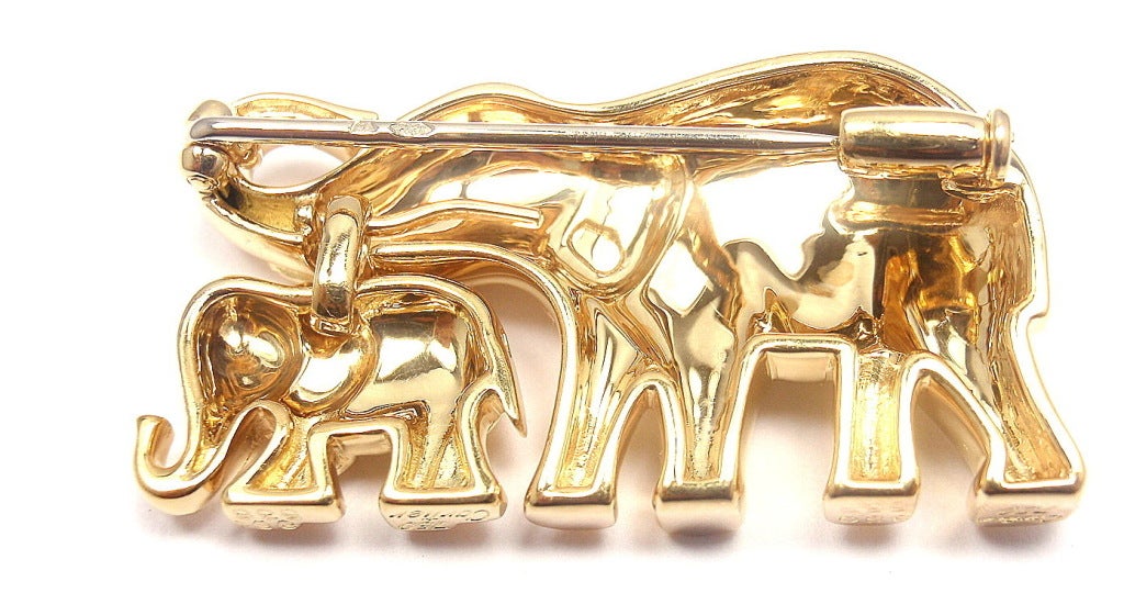 CARTIER Elephant Mother and Child Brooch Pin in Yellow Gold 5