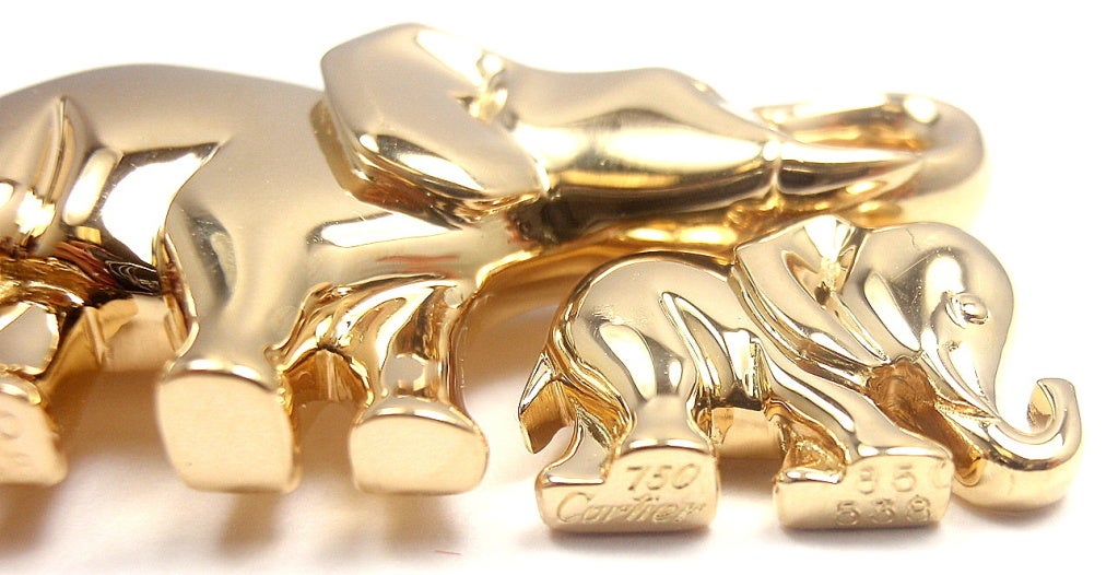 CARTIER Elephant Mother and Child Brooch Pin in Yellow Gold 6