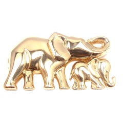 Vintage CARTIER Elephant Mother and Child Brooch Pin in Yellow Gold