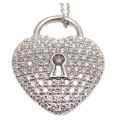 TIFFANY & CO Diamond Heart Lock Pendant Platinum Necklace