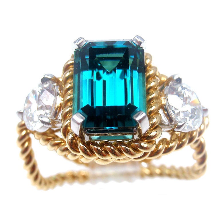 TIFFANY 
CO JEAN SCHLUMBERGER Diamond Blue Tourmaline Ring