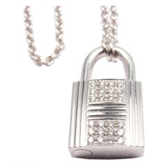 HERMES Diamond Handbag White Gold Charm Pendant Necklace