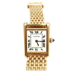 Vintage CARTIER Yellow Gold Tank Wristwatch with Bracelet