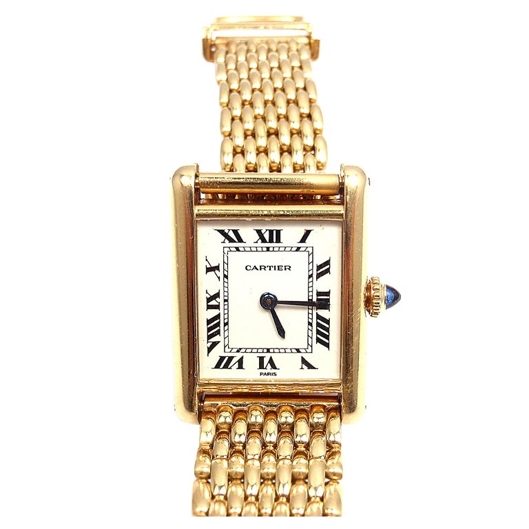 CARTIER Yellow Gold Tank Wristwatch with Bracelet