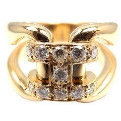 HERMES Diamond "H" Yellow Gold Ring