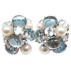 SEAMAN SCHEPPS Bubble Aquamarine & Pearl White Gold Earrings