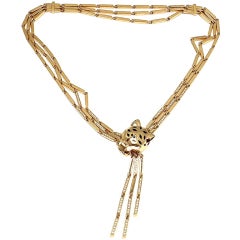 CARTIER Panther Diamond Onyx Peridot Yellow Gold Necklace