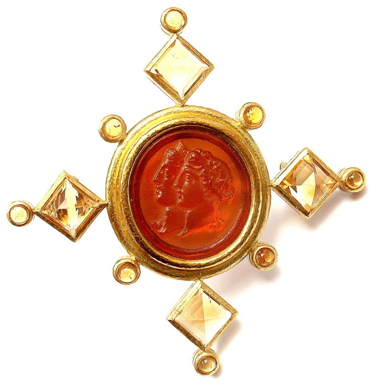 ELIZABETH LOCKE Venetian Glass Intaglio Cameo Citrine Brooch