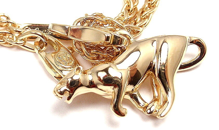 CARTIER Panther Pendant Link Yellow Gold Necklace 2