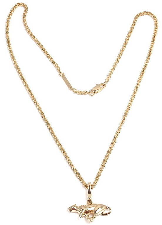 CARTIER Panther Pendant Link Yellow Gold Necklace 5