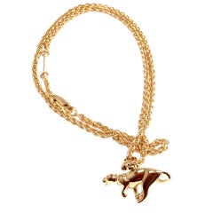 Retro CARTIER Panther Pendant Link Yellow Gold Necklace