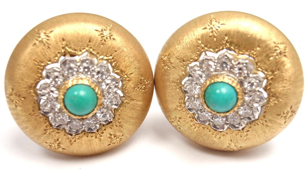 FREDERICO BUCCELLATI Diamond Turquoise Yellow Gold Earrings 5