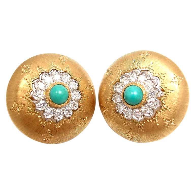 FREDERICO BUCCELLATI Diamond Turquoise Yellow Gold Earrings