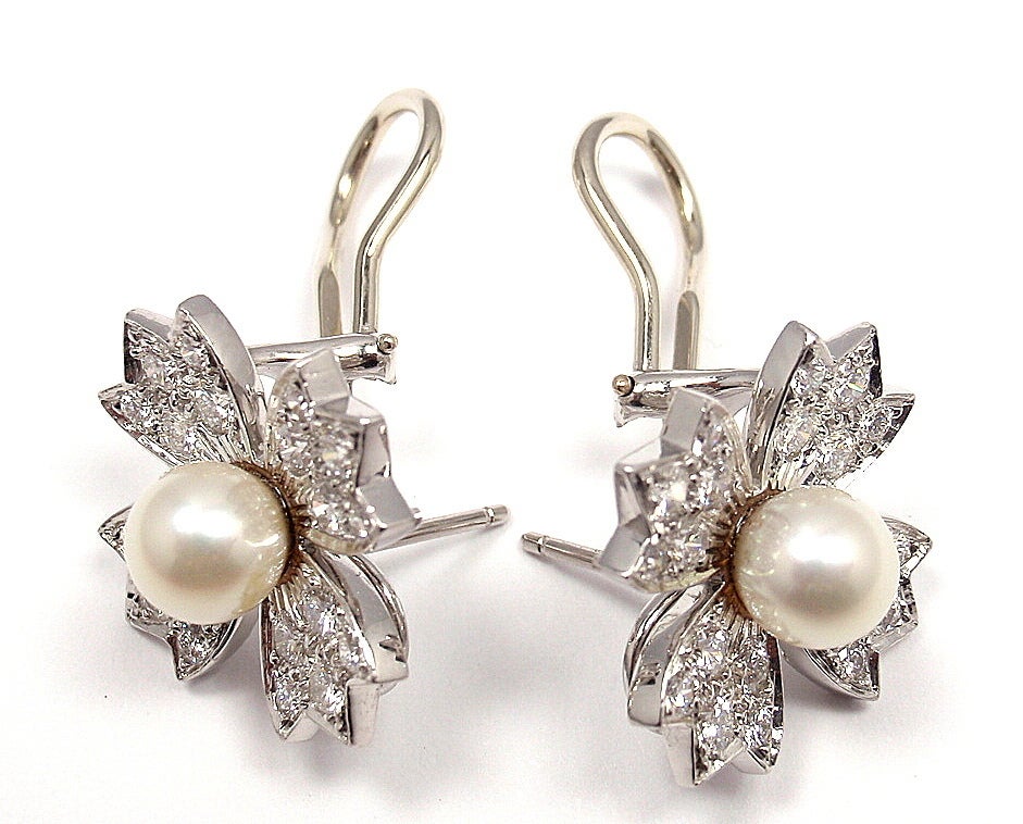 tiffany diamond pearl earrings