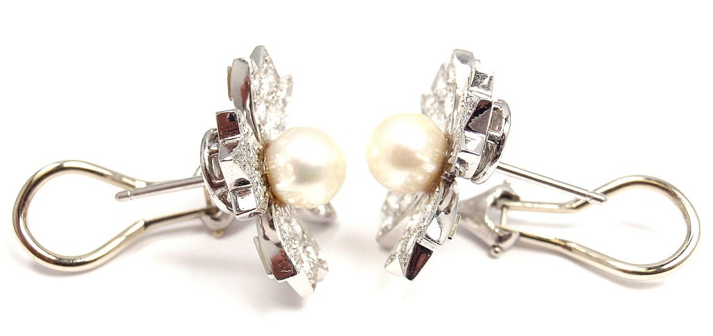 Women's TIFFANY & CO 2CT Diamond Pearl Platinum Earrings