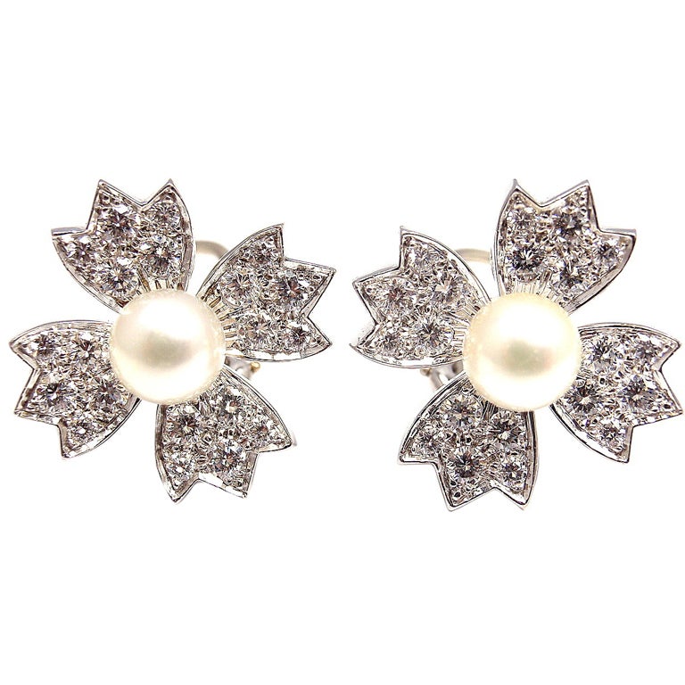 TIFFANY & CO 2CT Diamond Pearl Platinum Earrings