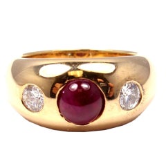 BULGARI Cabochon Ruby Diamond Yellow Gold Ring