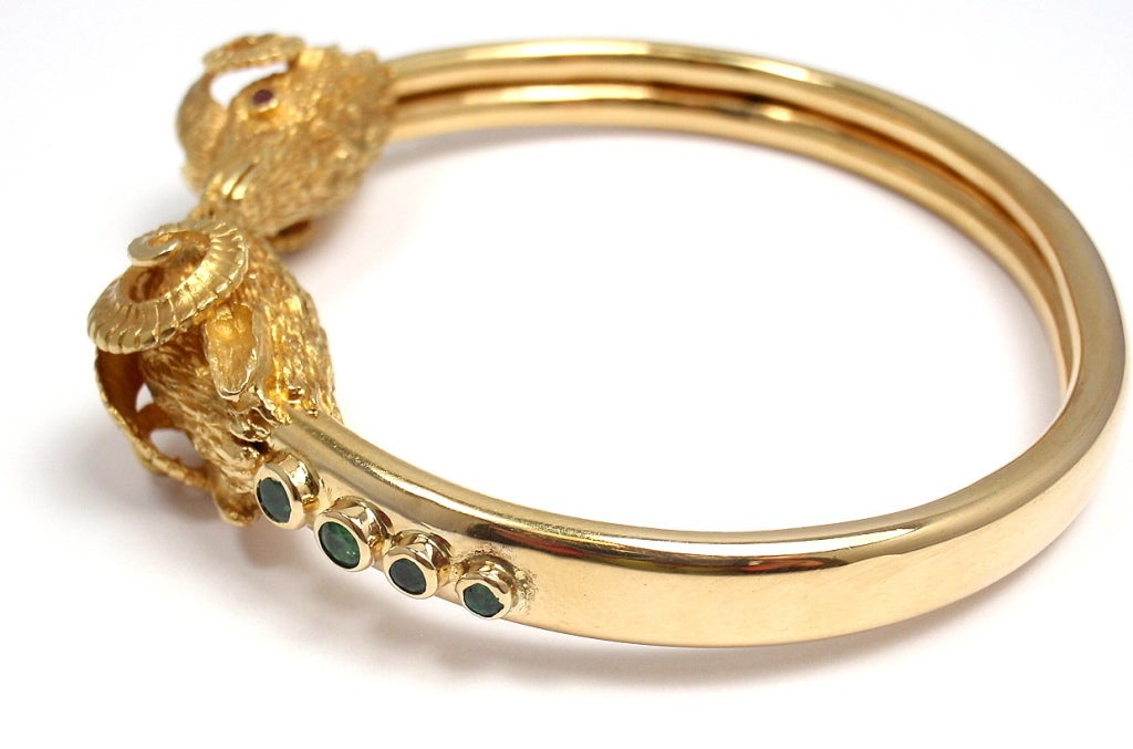 LALAOUNIS Emerald Ruby Ram Head Yellow Gold Bracelet 1